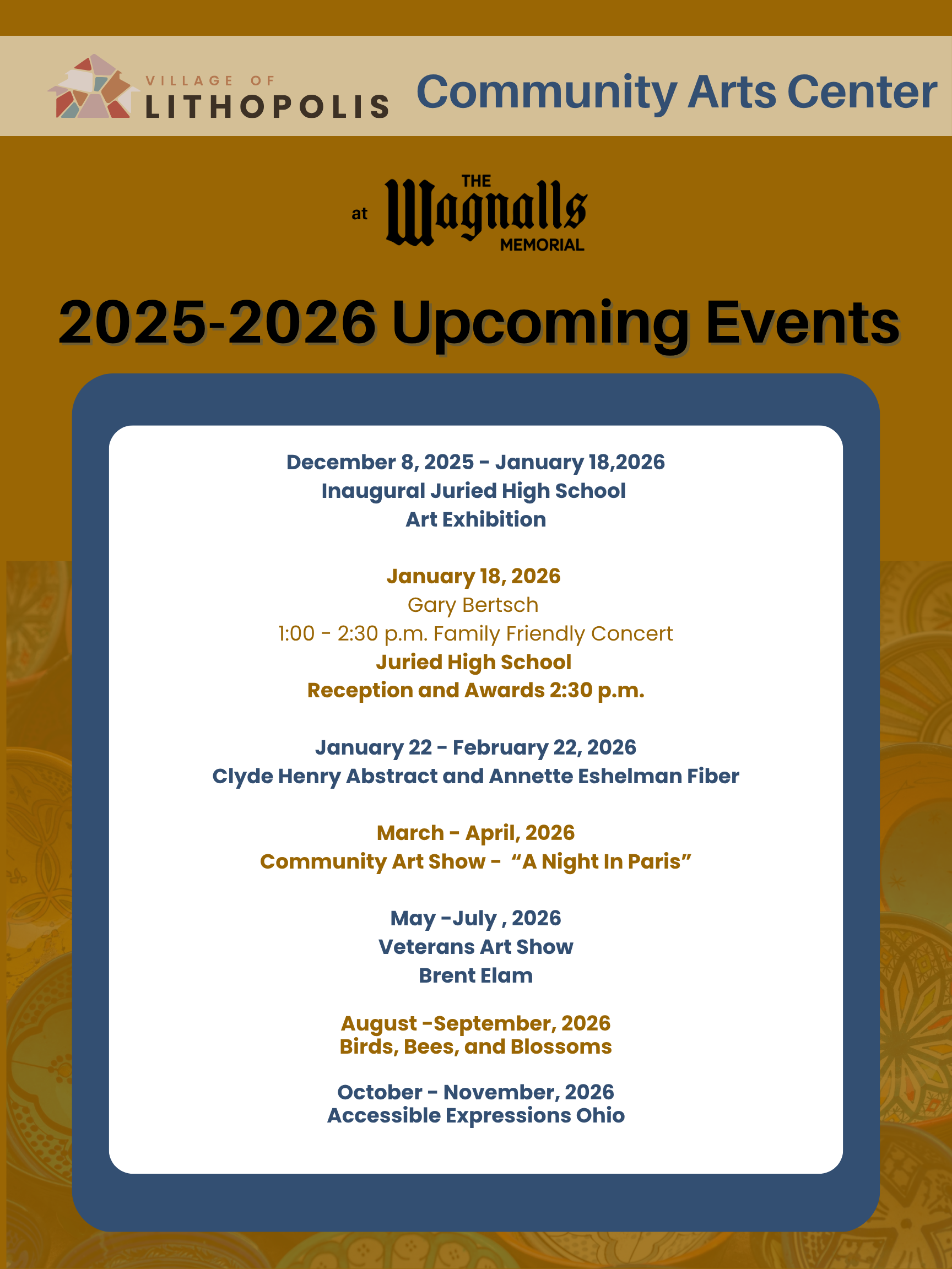 art exhibit calendar through November 2026